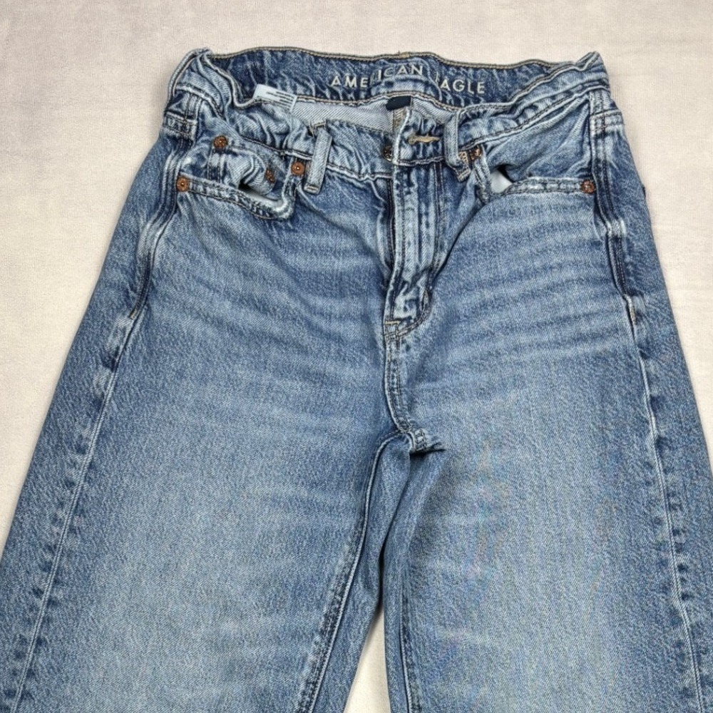 American Eagle Real Good Wide Leg Jeans Light Wash Raw Hem 000 Regular 4226 - Picture 2 of 11